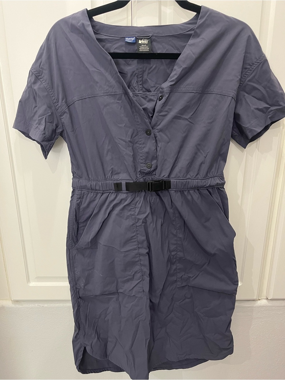 REI Slate Blue Short Sleeve Belted Shirt Dress